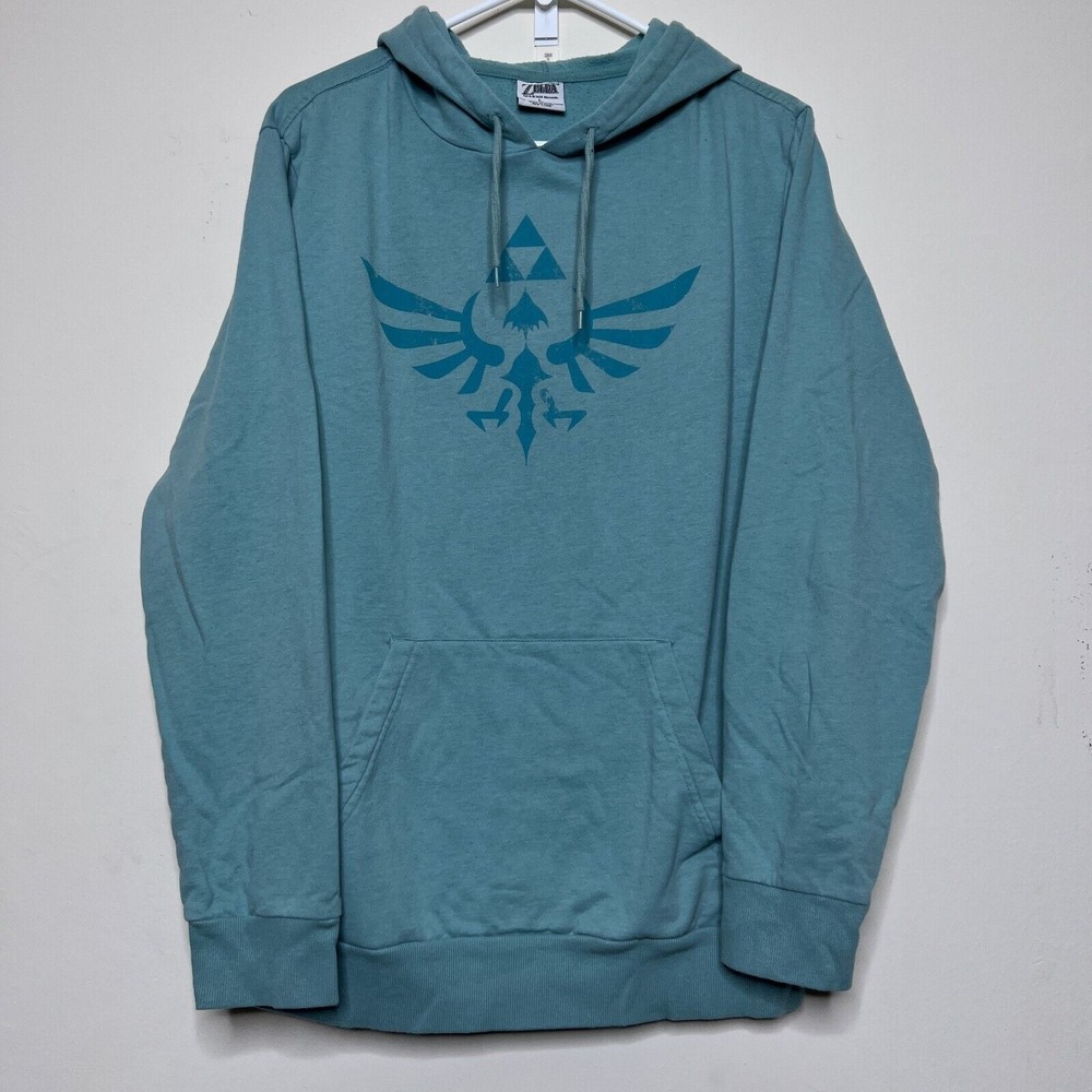Legend of Zelda Men's Large Triforce Symbol Pullover Hoodie, Light Blue, 2019